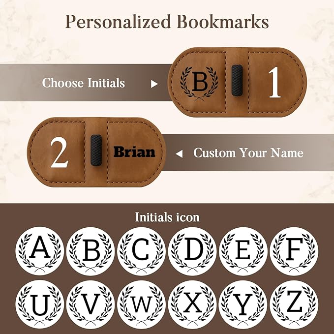 Personalized Bygone Mark Bookmark with Pen Holder,Engraving Leather Magnetic Bookmarks Vintage 26 Letters Name Initials Text Book Marker Clips Gifts for Reading Book Lovers Women (Red, H)