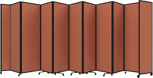 Versare Room Divider 360 Portable Wall Partition | Folding Panels | Large Freestanding Divider | Locking Wheels | Temporary Room Separator | 25' x 7'6'', Papaya