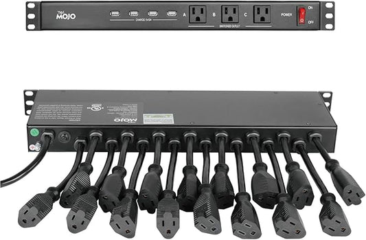 Tecmojo 1U Rack Mount 19 Outlet PDU Power Distribution Unit Power Strip Circuit Breaker fits 19-inch AV/Network/Server Cabinet/Closet/Enclosure