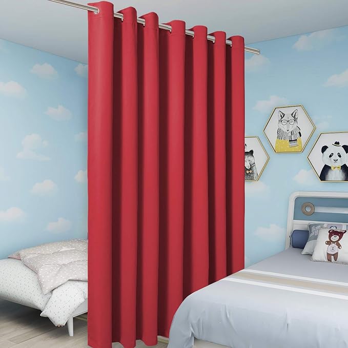 BONZER Wide Room Divider Black Curtain Total Privacy Wall Room Darkening Grommet Curtains for Shared Room, 84L x 108W Inch (7L x 9W ft), 1 Panel, Red