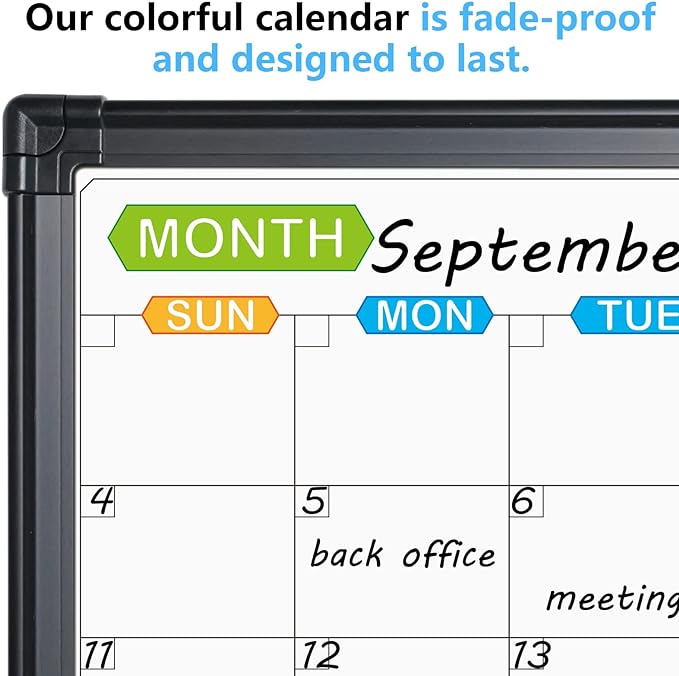 JILoffice Magnetic Dry Erase Calendar Whiteboard, 4 Month White Board Planner 36 X 24 Inch, Black Aluminum Frame Wall Mounted Board for Office Home and School