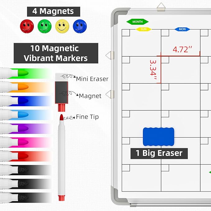 Polegas 24" X 36" Magnetic Dry Erase Board Whiteboard with Lines, Wall Hanging Monthly Calendar to Do List Schedule Board