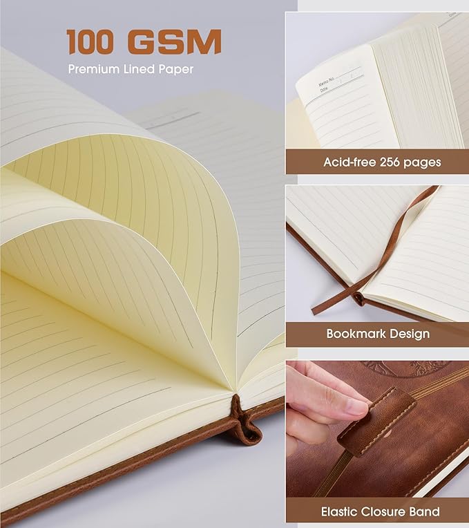 Lined Journal Notebook for Women Men,256 Pages B5 Large Hardcover Leather Journals for Writing,Travel,Business,Work,School,College Ruled Notebooks for Note Taking,Diary Notepad 7.8"×10.2"