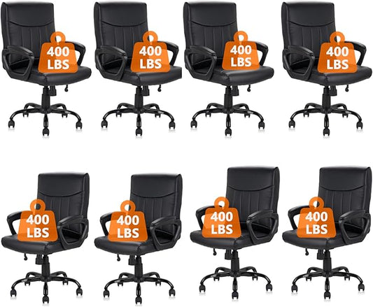 CLATINA Mid Back Leather Office Executive Chair with Lumbar Support and Padded Armrestes Swivel Adjustable Ergonomic Design for Home Computer Desk 8 Pack
