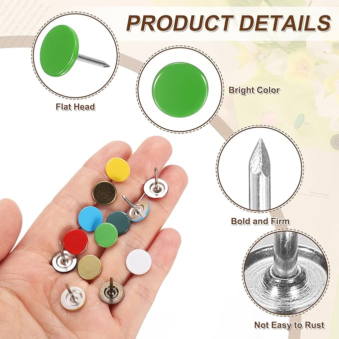 uxcell 120Pcs Push Pins, 11mmx15mm Round Flat Head Decorative Thumb Tacks Upholstery Tacks for Cork Board Office Wall Hangings, Green