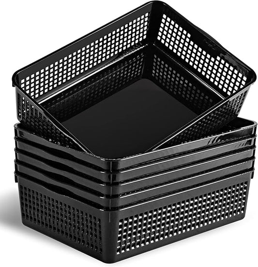 A4 Size Plastic Storage Basket,Desktop File Paper Letter Organizer Tray, 6-Packs (Black)