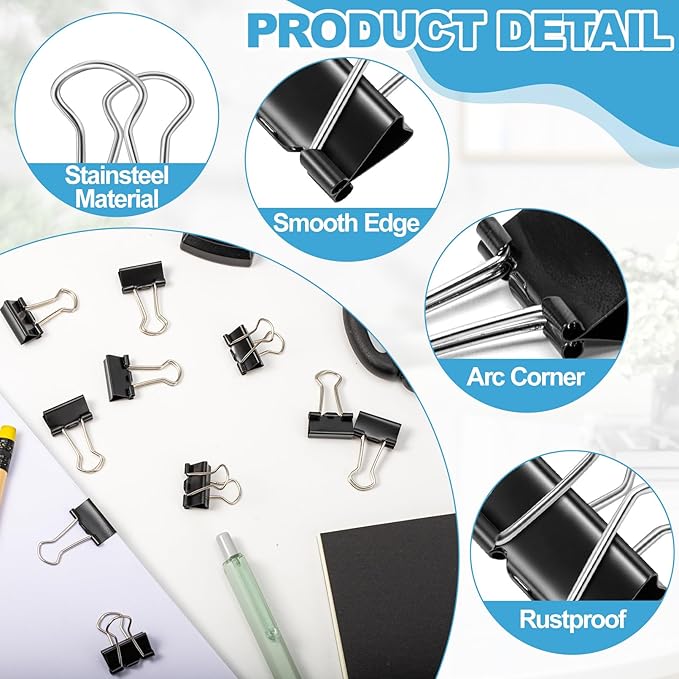 120 Pack Small Binder Clips,3/4 Inch Width Paper Clips,Black Binder Clips,Mini Binder Clips,Small Paper Clamps for Office Supplies Home and Business,Metal Binder Clips