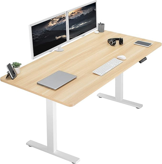VIVO Electric 71 x 36 in Standing Desk, Memory Height Adjustment, 1B Series, Light Wood Top White Frame, DESK-KIT-1W7C-36