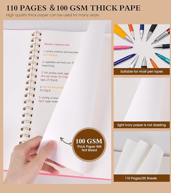 Blank Spiral Notebook Journal 8.5” x 11”, A4 Large Pink Sketch Book for Women Men, 100 GSM Blank Paper Drawing Notebook, Plastic Hardcover Spiral Bound Sketchbook for Sketching Work School Writing