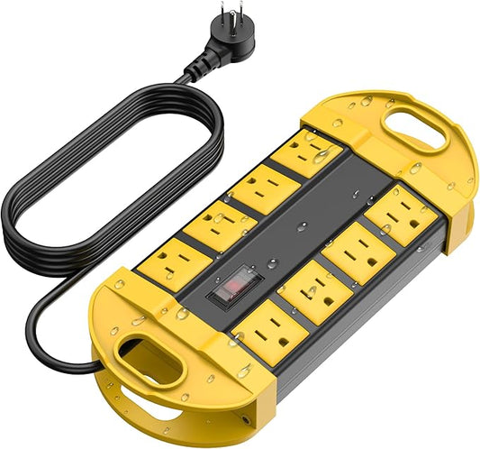 CCCEI Outdoor Power Strip Weatherproof with 8 Plug, Waterproof Extension Cord with Multiple Outlets, Christmas Exterior Garden Yard Surge Protector 15FT.