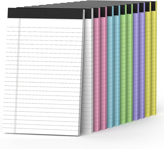 12 Pack Colored Note Pads 5" x 8" Legal Pads College Ruled Lined Paper with Micro-Perforated Writing Notebook 30 Sheets per Pad (360 Total Pages) Small Notepad for School, Office & Home Supplies
