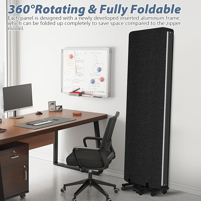 Acoustic Room Divider Privacy Panel with Wheels, 4 Panel Soundproof Room Divider (Aluminum Frame) for Room Partition, Folding Room Dividers Separation Office Cubicle Wall Sound Proof Partition Divider