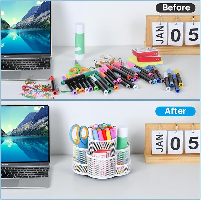 Pen Holder for Desk, Rotating Pencil Holder, Cup Holder for Desk Office, Pen Organizer (Pure White)