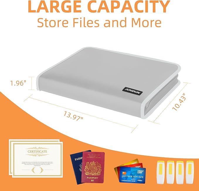 JUNDUN Accordion File Organizer - 12 Pocket Expanding File Folder with Zipper & Labels - Fireproof File Folder Organizer with Multi-Pockets,Document Organizer for Letter A4 Files and More (Silver)