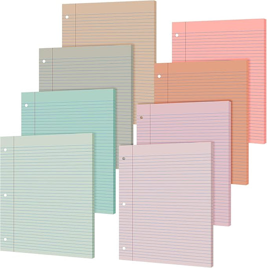PerKoop 400 Sheets Colored Loose Leaf Paper 8.5" x 11" college ruled Lined 3 Hole Punched notebook Filler Paper for 3 Ring Binders Office School Supplies (Bohemian Color)