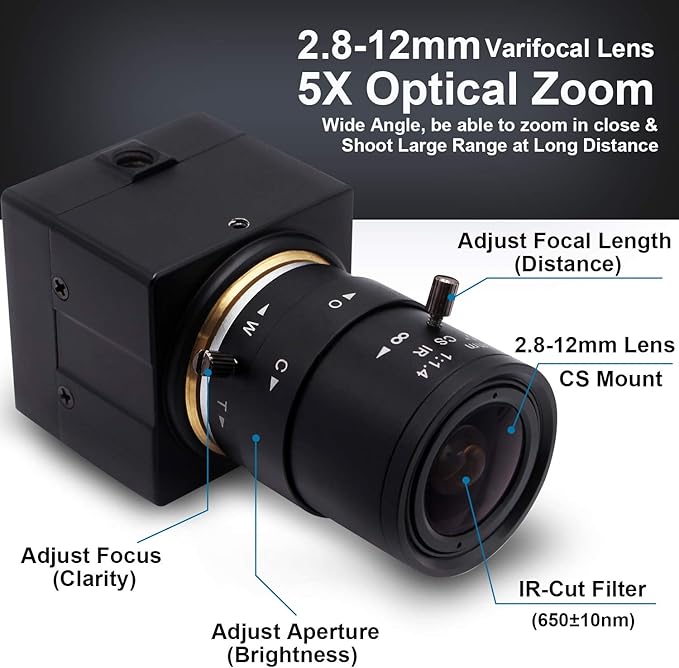 SVPRO USB Camera 1080P HD Webcam with Zoom Lens 2.8-12mm,Manual Focus Web Cam for Computer,H.264 Low Light Camera with Sony IMX323 Sensor for Streaming/Video Conference/Studio