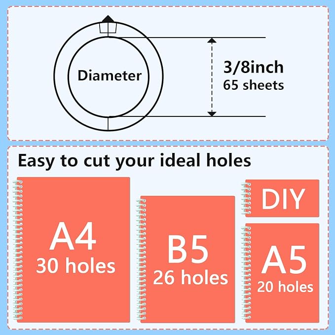 Binding Spines/Coils/Combs: Open & Close Easily Adding Pages for Notebook ，Worklion Binding Machine 30 Ring Diameter 3/8"Binding Combs， Maximum 65 Sheets Multicolor Trimmable Sturdy 10pieces