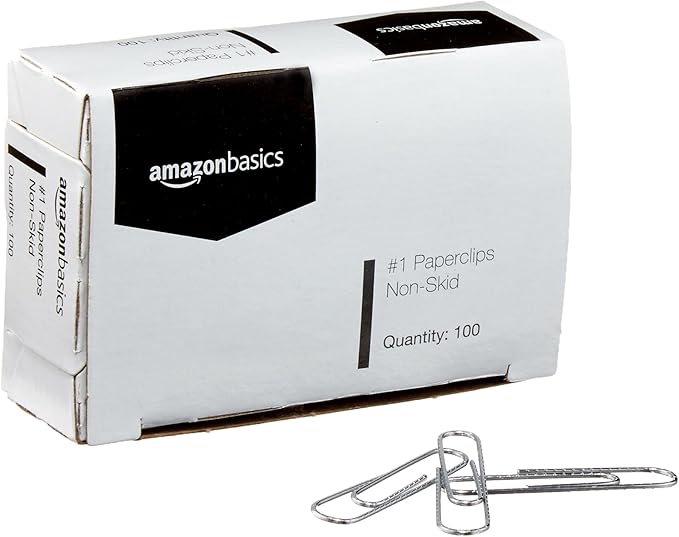 Amazon Basics No. 1 Paper Clips, Nonskid, 1000 Count (10 Pack of 100), Silver