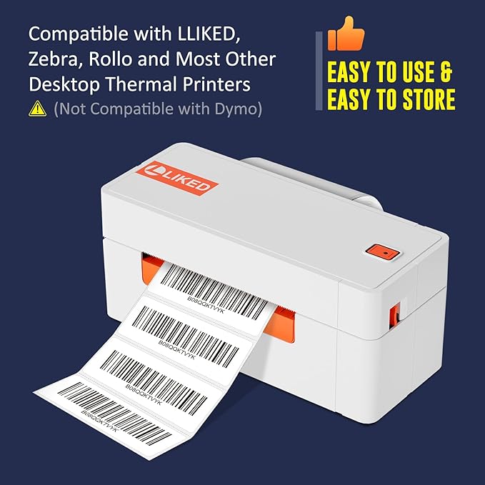 L LIKED 3" x 1" Direct Thermal Label, Permanent Adhesive Barcode Shipping Labels & Compatible with Rollo, Zebra and Other Desktop Printers (1 Roll, 1400 Labels)