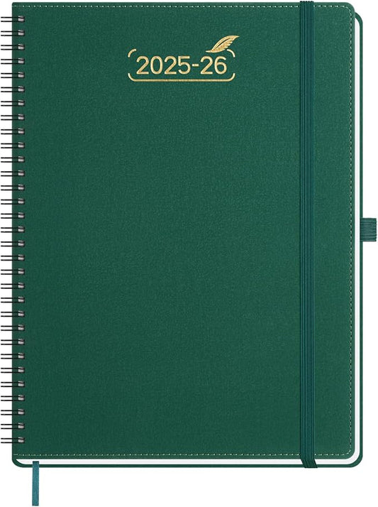 BEZEND Weekly Planner 2025-2026 with 2 Columns, 8.5" x 11" Academic Calendar 18 Months (Jul 25-Dec 26) Life Work Appointment Book with Monthly Tab, PU Leather Softcover Spiral - Evergreen