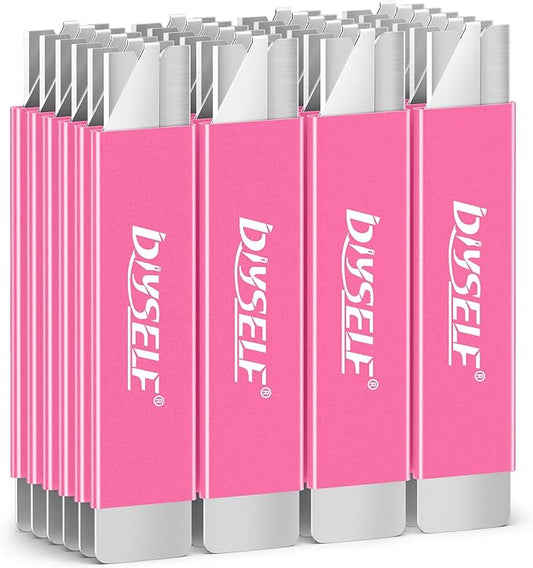 DIYSELF 24 Box Cutter, Utility Knife Retractable, Mini Utility Knife with Single Edge Razor Blades, Small Box Cutters Bulk for Home, Office (Pink)