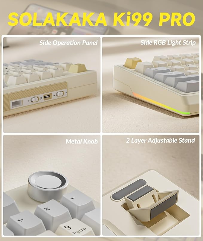 KI99 Pro 96% Wireless Mechanical Gaming Keyboard, Creamy Keyboard with Number Pad, Hot-Swappable Pre-Lubed Switches, Gasket Structure RGB Keyboards for Gamer/PC/Laptop(Beige White)