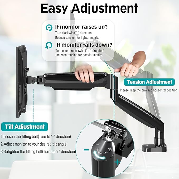 MOUNT PRO Dual Monitor Desk Mount fits 22” to 35” Ultrawide Computer Screen, Holds up to 26.4lbs Each, Fully Adjustable Long Monitor Arm for Two Monitors, Gas Spring Monitor Stand, 100x100 VESA Mount