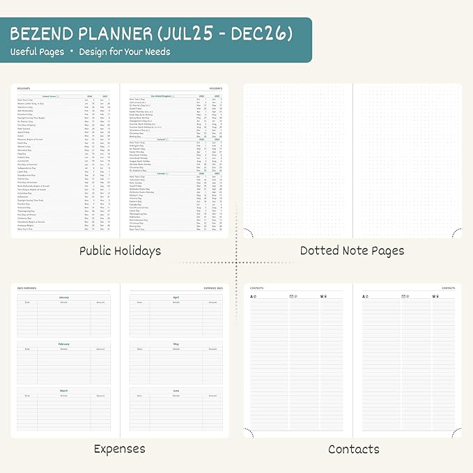 BEZEND Planner 2025-2026 Weekly and Monthly, 8.5" x 11" Academic Calendar (Jul 25-Dec 26) Vertical Daily Appointment with Hourly Timeslot & Monthly Tab, PU Leather Hardcover - Lavender