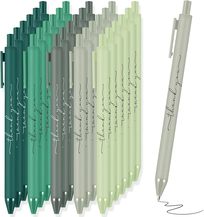 30pcs Thank You Pens Bulk Cute Multicolor Ballpoint Pen for Men Women Server Accessories Employee Holiday Appreciation Gifts for Teacher Office Back to School Party Favor (Green)