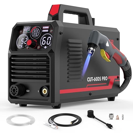 YESWELDER CUT-60DS PRO Plasma Cutter, 60Amp 110V/220V Non-High Frequency Non-Touch Pilot Arc 4-In-1 Plate Cutting/Grid Cutting/Gouging/Marking Multifunctional Plasma Cutting Machine