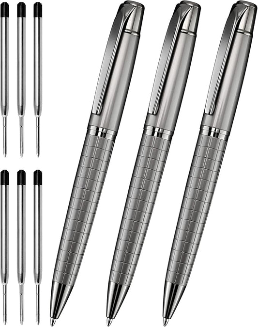 Cambond Ballpoint Pens Black Pens - Bulk Pens Metal Pen for Journaling Gift Business Men Police Flight Attendants 1.0 mm Medium Point Nice Pens, 3 Pens with 6 Refills (Gun Black)