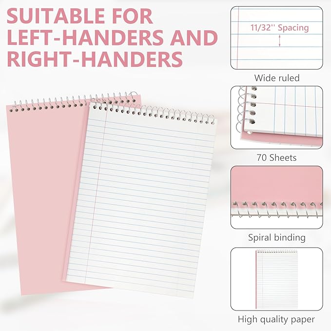 6 Pack 8.5 x 11'' Top Bound Office Steno Book Wide Ruled Double Sided Spiral Notebooks Reliable White Paper 70 Sheets/Pad Pastel Colors Covers for Writing School Notes(Earthy Color)