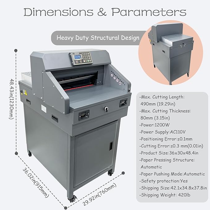 INTSUPERMAI Electric Paper Cutter Heavy Duty Paper Trimmers Guillotine Max. 490 mm /19.29 inch Cutting Length Digital Numerical Control Commercial Paper Stack Cutter Trimmer for Paper Cutting 110V