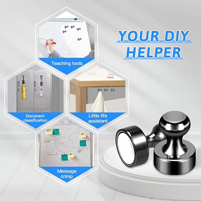 50Pack Fridge Magnets,Black Refrigerator Magnets,Small Magnets for Whiteboard,Strong Fridge Magnet Adults,Push Pin Magnet for Kitchen, Office, Classroom, Locker