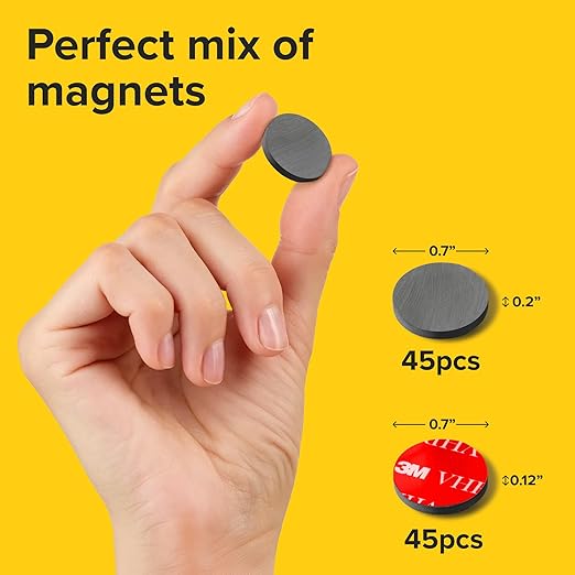 Ferrite Magnet 90 Pack Include 45 of 0.7" x 0.2" Non-Adhesive and 45 of 0.7" x 0.12" VHB Adhesive