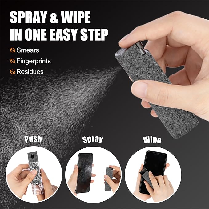walrfid 2 Pack Car Screen Cleaner, Computer Screen Cleaner Spray and Wipe, Laptop Cleaning Mist Kit for Electronic iPad, iPhone, Phone, MacBook, TV, Monitor Display, with Graffiti Case, Grey Pink