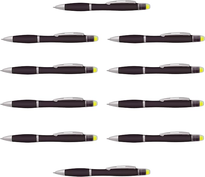 DISCOUNT PROMOS 10 Marathon Gel Highlighter Pens Pack - Twist Mechanism, Ballpoint - Black