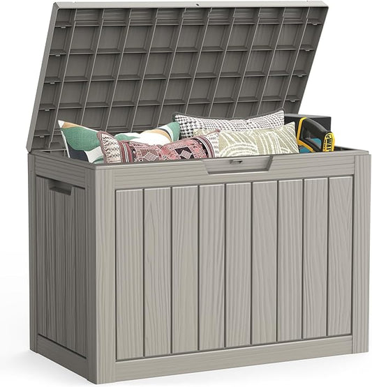 Outdoor Storage Box, 50 Gallon Waterproof Resin Deck Box, Storage Bin for Package Delivery, Patio Furniture Cushion, Garden Tools, Pool Accessories, Weatherproof and UV Resistant, Grey
