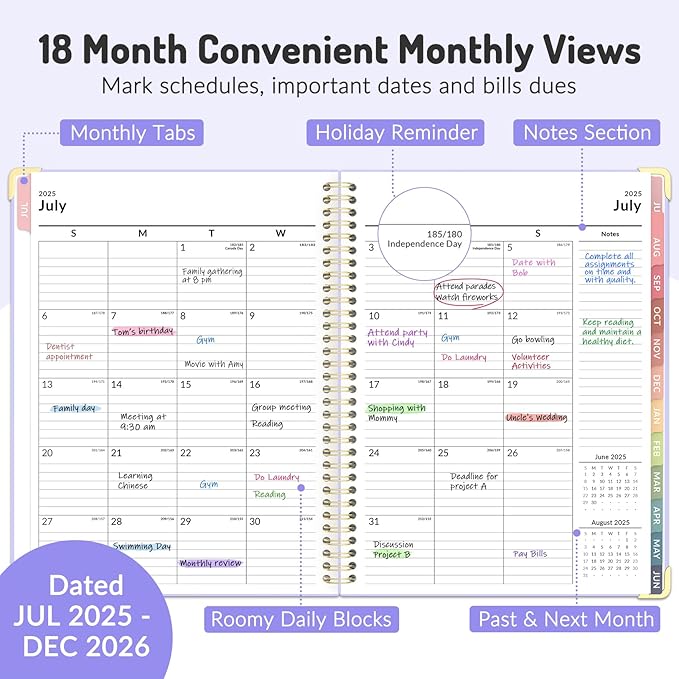 Jul 2025 - Dec 2026 Planner, Forvencer Academic Planner 2025-2026, 18 Month Daily Planner, 8.5" x 11", Weekly & Monthly Agenda Book, Hardcover Calendar Book, School Supplies for Student Teacher, Marble