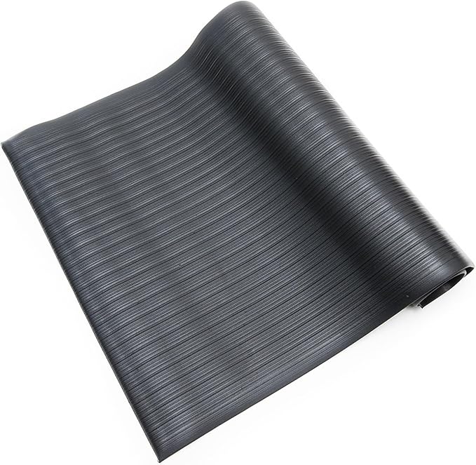Anti Fatigue Floor Mat (Made in USA), 2 Feet Wide x 3 Feet Long x 5/8 Inches Thick, Ribbed Pattern Top, Black, Bevelled on All Four Sides, RoHS and REACH Compliant