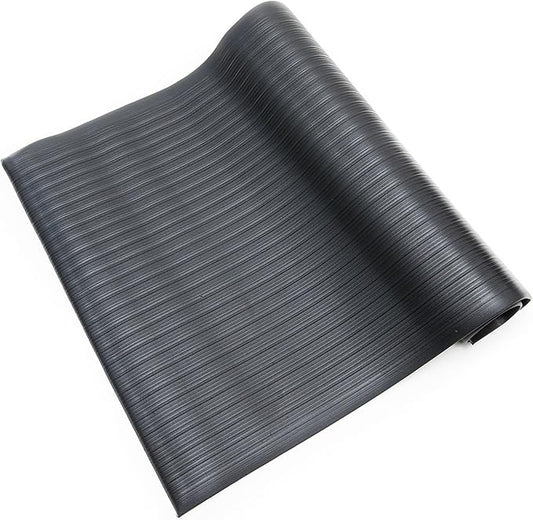 Anti Fatigue Floor Mat (Made in USA), 2 Feet Wide x 3 Feet Long x 5/8 Inches Thick, Ribbed Pattern Top, Black, Bevelled on All Four Sides, RoHS and REACH Compliant