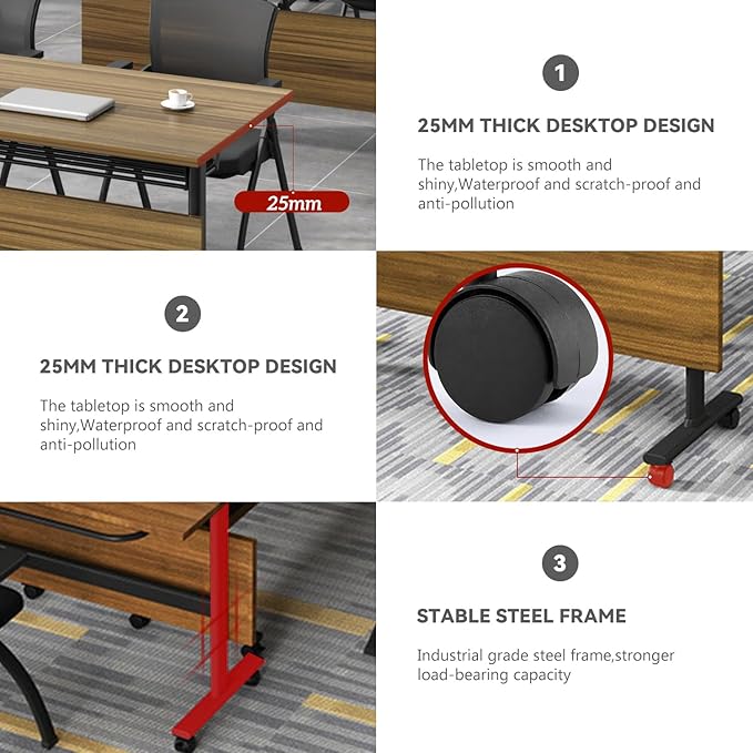 Folding Conference Table,Mobile Conference Room Tables Rolling Meeting Table with Caster Wheels,Flip Top Mobile Training Table,Foldable Rectangle Seminar Tables for Office,Classr (6pack, 61in)