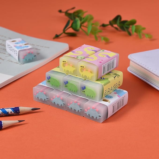 18 Pack Colorful Dinosaur Jelly Erasers for Kids, Kawaii School Supplies Prize Gifts Party Favors