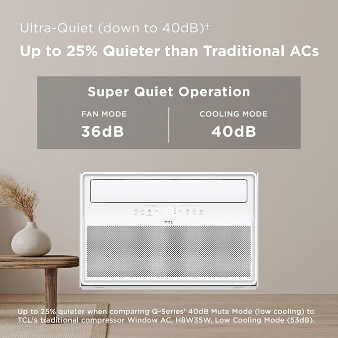 TCL 12,000 BTU Q-Series Smart Inverter Window AC, Ultra-Quiet 38dB Fan & 40dB Cooling, 38% Energy Saving, 3-Step Install, Open-able Window, Works with Smart Home Devices, Cools up to 550 Sq. Ft.