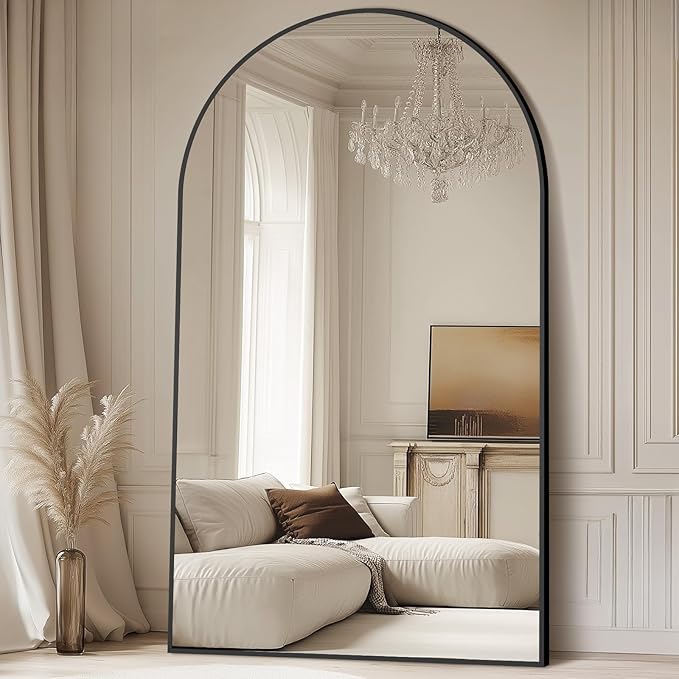 MELOMOIR 76"x44" Oversized Floor Mirror Freestanding, Arched Full Length Mirror for Bedroom Living Room Dressing Room Gym Yoga Hair Salon, Black Mirror Full Length with Shatterproof Tempered Glass