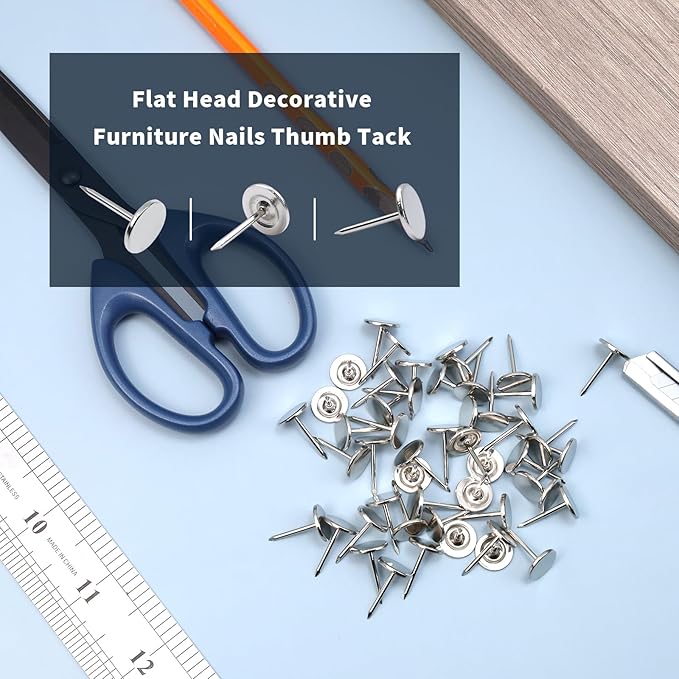 100Pcs Flat Head Upholstery Tacks Home Furniture Decor Tack Upholstery Nails Pushpin Thumb Tacks,Silver Tone (11mmx17mm)