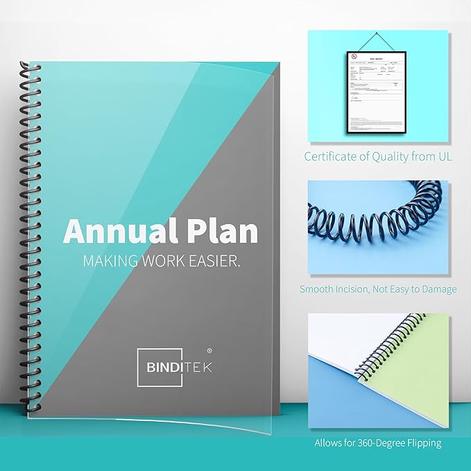 Binditek 50 Pack Plastic Spiral Binding Coils, 8mm(5/16"), 40 Sheet Capacity, 4:1 Pitch, Black, 48Loops, for Letter Size, for Students and Coworkers