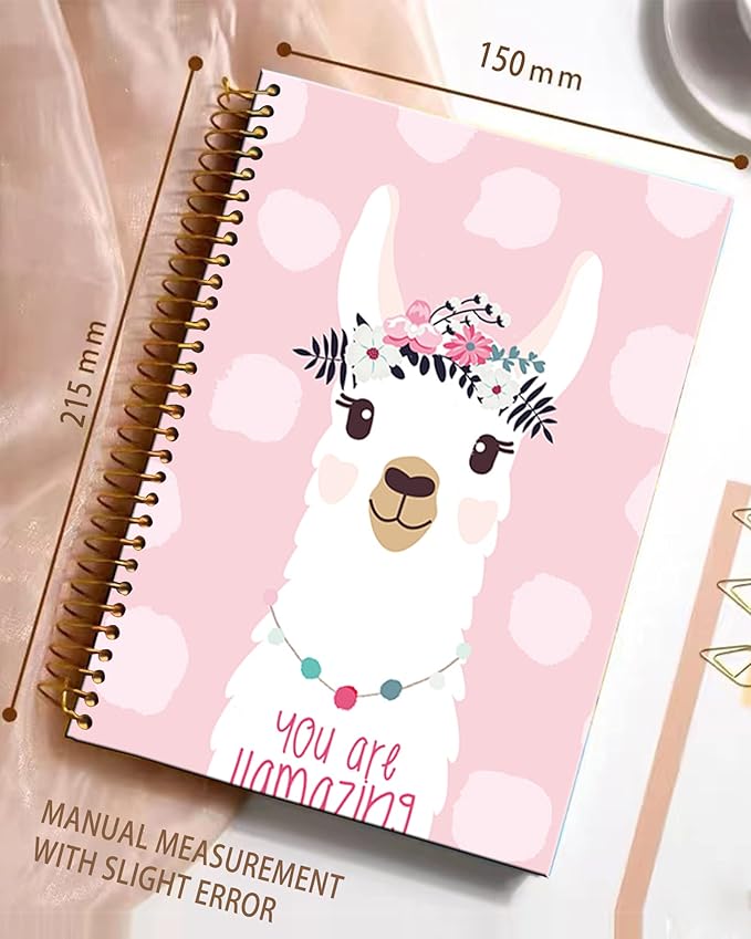 iampanda Spiral Journal Notebook,Strong Twin-Wire Binding with Premium Paper for Girl Women,Funny 60 Sheets A5 College Ruled Notebook/Journal,Perfect for School Office Home Gifts,Cute Llama Pink