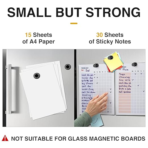 MIKEDE 30Pcs Fridge Magnets, Refrigerator Magnets Strong for Pictures, Neodymium Magnetic Push Pin Magnet Heavy Duty for Whiteboard, Office, Classroom, Locker, Whiteboard and Map Magnet
