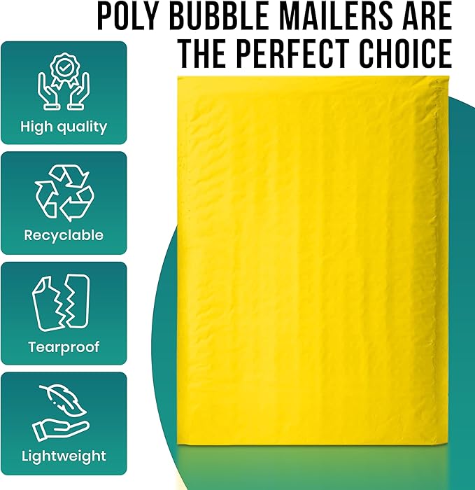 Levex - #2 8.5" x 12" [10 Pack] Yellow Poly Bubble Mailers, Padded Envelope Mailers, Packing Envelope & Mailing Bags for Shipping